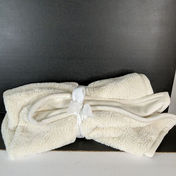 Pottery Barn Other - Pottery Barn Cozy Teddy Faux Fur Throw Ivory Velvet Blanket Coverlet 66 x 52 in
